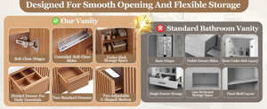 English Elm Viedo]42 Inch Floating Bathroom Vanity Wood Grain Melamine SMC Sink Gold Hardware N729P000039N