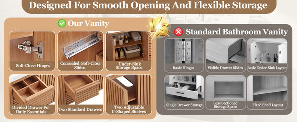 English Elm Viedo]42 Inch Floating Bathroom Vanity Wood Grain Melamine SMC Sink Gold Hardware N729P000039N