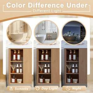 English Elm Viedo]42 Inch Floating Bathroom Vanity Wood Grain Melamine SMC Sink Gold Hardware N729P000039N