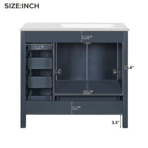 English Elm 36 Inch Matte Blue Freestanding Bathroom Vanity with Ceramic Sink and Soft Close Storage N729P000040C