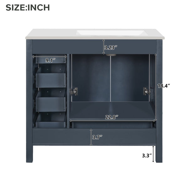 English Elm 36 Inch Matte Blue Freestanding Bathroom Vanity with Ceramic Sink and Soft Close Storage N729P000040C