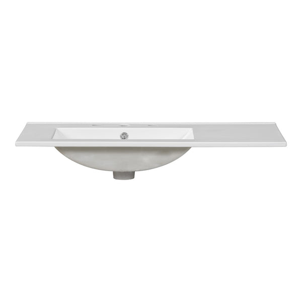 English Elm 36 Inch White Bathroom Vanity Solid Wood Cabinet with Ceramic Sink and Soft Close Drawers N729P000040K