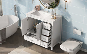 English Elm 36 Inch White Bathroom Vanity Solid Wood Cabinet with Ceramic Sink and Soft Close Drawers N729P000040K