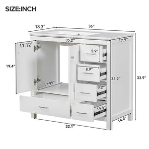 English Elm 36 Inch White Bathroom Vanity Solid Wood Cabinet with Ceramic Sink and Soft Close Drawers N729P000040K