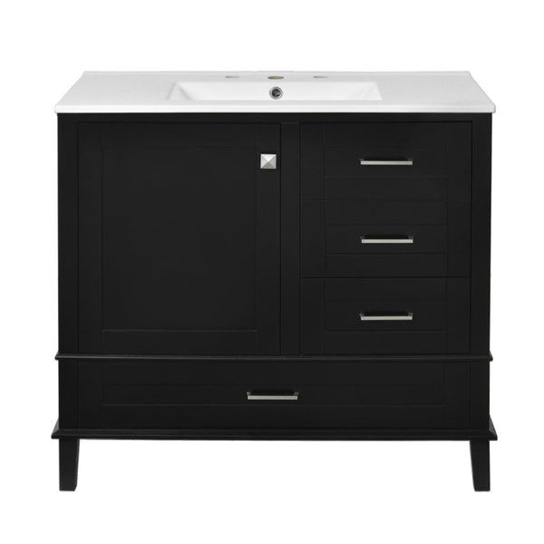 English Elm 36 Inch Freestanding Bathroom Vanity Solid Wood Frame Ceramic Sink Soft Close Storage Black N729P000041B
