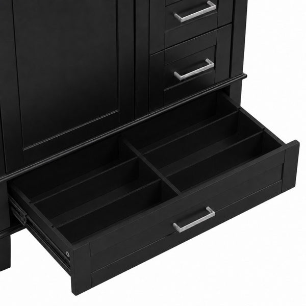 English Elm 36 Inch Freestanding Bathroom Vanity Solid Wood Frame Ceramic Sink Soft Close Storage Black N729P000041B