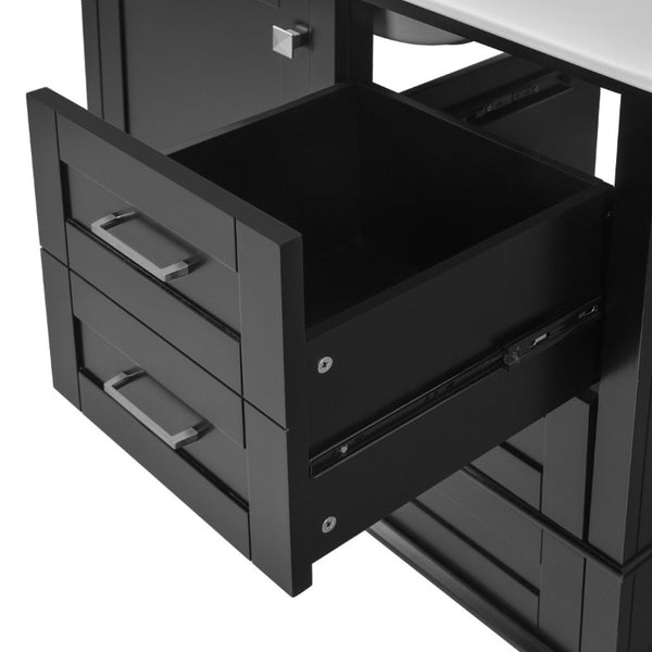 English Elm 36 Inch Freestanding Bathroom Vanity Solid Wood Frame Ceramic Sink Soft Close Storage Black N729P000041B