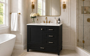 English Elm 36 Inch Freestanding Bathroom Vanity Solid Wood Frame Ceramic Sink Soft Close Storage Black N729P000041B