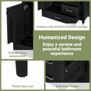 English Elm 36 Inch Freestanding Bathroom Vanity Solid Wood Frame Ceramic Sink Soft Close Storage Black N729P000041B