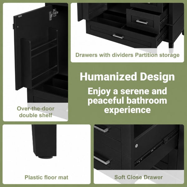 English Elm 36 Inch Freestanding Bathroom Vanity Solid Wood Frame Ceramic Sink Soft Close Storage Black N729P000041B
