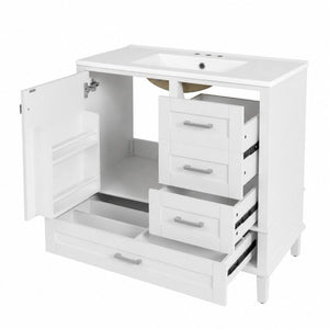 English Elm 36 Inch Freestanding Bathroom Vanity Solid Wood Frame Ceramic Sink Soft Close Storage White N729P000041K
