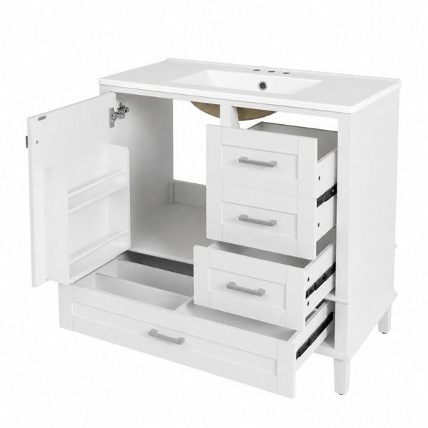 English Elm 36 Inch Freestanding Bathroom Vanity Solid Wood Frame Ceramic Sink Soft Close Storage White N729P000041K