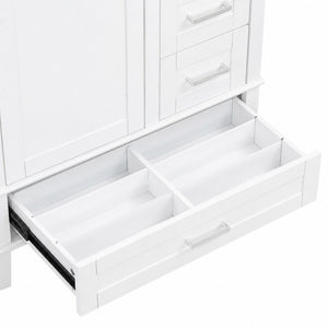 English Elm 36 Inch Freestanding Bathroom Vanity Solid Wood Frame Ceramic Sink Soft Close Storage White N729P000041K