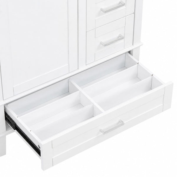 English Elm 36 Inch Freestanding Bathroom Vanity Solid Wood Frame Ceramic Sink Soft Close Storage White N729P000041K