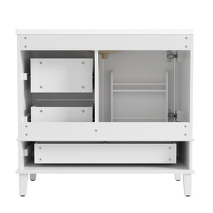 English Elm 36 Inch Freestanding Bathroom Vanity Solid Wood Frame Ceramic Sink Soft Close Storage White N729P000041K