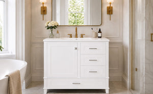 English Elm 36 Inch Freestanding Bathroom Vanity Solid Wood Frame Ceramic Sink Soft Close Storage White N729P000041K