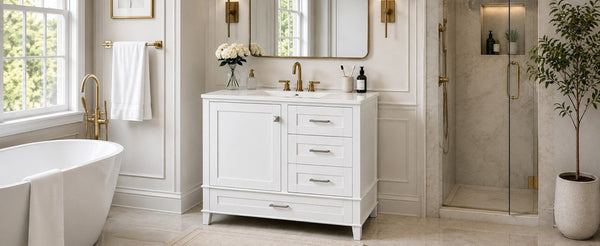 English Elm 36 Inch Freestanding Bathroom Vanity Solid Wood Frame Ceramic Sink Soft Close Storage White N729P000041K