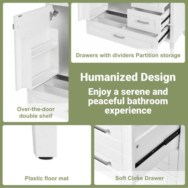 English Elm 36 Inch Freestanding Bathroom Vanity Solid Wood Frame Ceramic Sink Soft Close Storage White N729P000041K