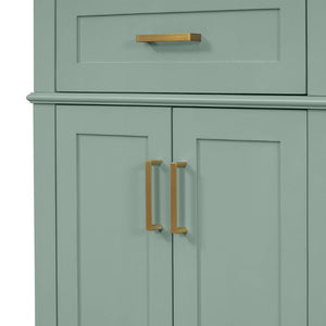 English Elm 36 Inch White Bathroom Vanity with Ceramic Sink Four Drawers and Soft Close Storage Light Green N729P000042F