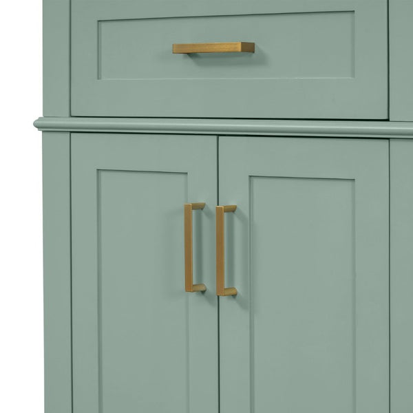 English Elm 36 Inch White Bathroom Vanity with Ceramic Sink Four Drawers and Soft Close Storage Light Green N729P000042F