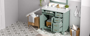 English Elm 36 Inch White Bathroom Vanity with Ceramic Sink Four Drawers and Soft Close Storage Light Green N729P000042F