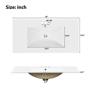 English Elm 36 Inch White Bathroom Vanity with Ceramic Sink Four Drawers and Soft Close Storage White N729P000042K