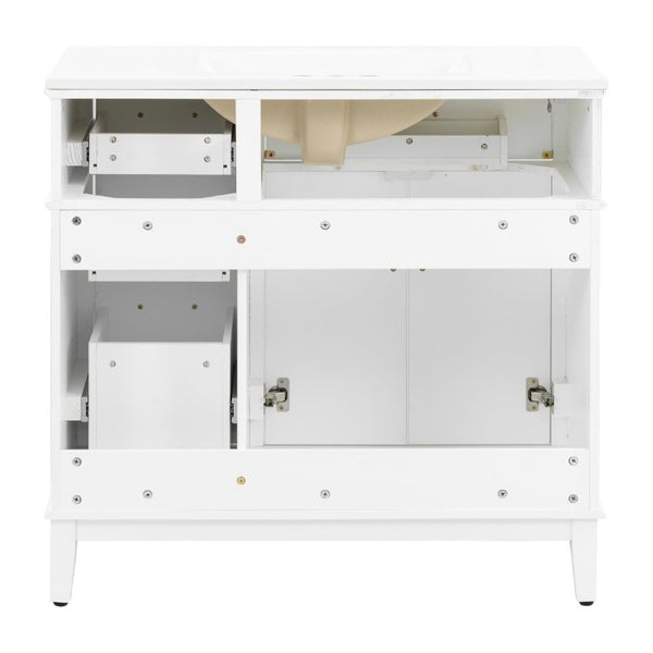 English Elm 36 Inch White Bathroom Vanity with Ceramic Sink Four Drawers and Soft Close Storage White N729P000042K