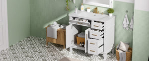 English Elm 36 Inch White Bathroom Vanity with Ceramic Sink Four Drawers and Soft Close Storage White N729P000042K