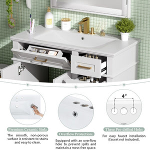 English Elm 36 Inch White Bathroom Vanity with Ceramic Sink Four Drawers and Soft Close Storage White N729P000042K
