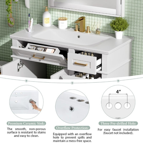 English Elm 36 Inch White Bathroom Vanity with Ceramic Sink Four Drawers and Soft Close Storage White N729P000042K