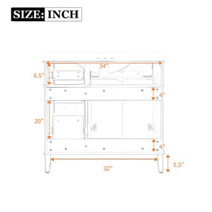 English Elm 36 Inch White Bathroom Vanity with Ceramic Sink Four Drawers and Soft Close Storage White N729P000042K