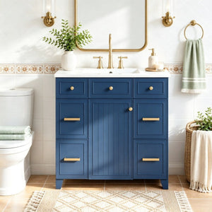 English Elm Viedo]59-Inch Freestanding Double Sink Vanity with Rubberwood Legs and Soft Close Doors Let Me Count: = 13, Then Space, = 12, = 6, = 4, = 6, = 4, = 10, = 4, and = 3, Blue 36 inches N729P000043C