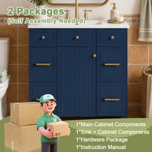 English Elm Viedo]59-Inch Freestanding Double Sink Vanity with Rubberwood Legs and Soft Close Doors Let Me Count: = 13, Then Space, = 12, = 6, = 4, = 6, = 4, = 10, = 4, and = 3, Blue 36 inches N729P000043C