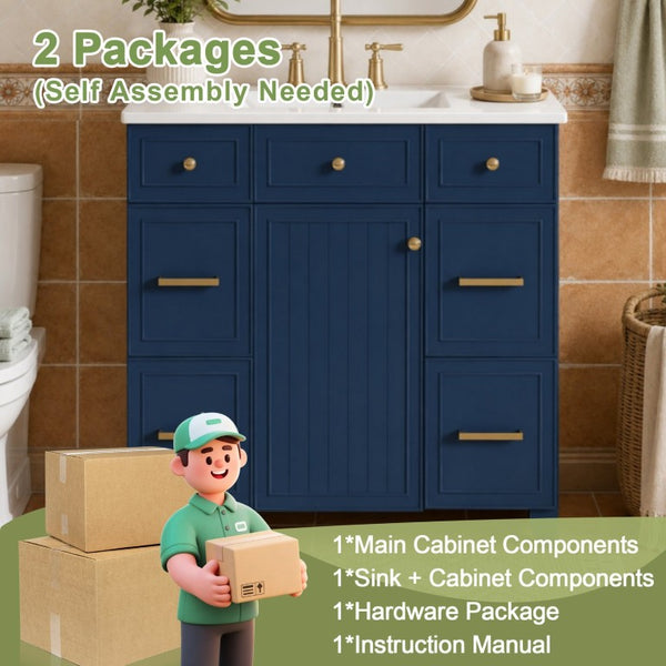 English Elm Viedo]59-Inch Freestanding Double Sink Vanity with Rubberwood Legs and Soft Close Doors Let Me Count: = 13, Then Space, = 12, = 6, = 4, = 6, = 4, = 10, = 4, and = 3, Blue 36 inches N729P000043C