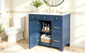 English Elm Viedo]59-Inch Freestanding Double Sink Vanity with Rubberwood Legs and Soft Close Doors Let Me Count: = 13, Then Space, = 12, = 6, = 4, = 6, = 4, = 10, = 4, and = 3, Blue 36 inches N729P000043C