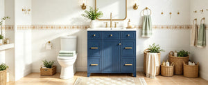 English Elm Viedo]59-Inch Freestanding Double Sink Vanity with Rubberwood Legs and Soft Close Doors Let Me Count: = 13, Then Space, = 12, = 6, = 4, = 6, = 4, = 10, = 4, and = 3, Blue 36 inches N729P000043C