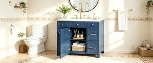 English Elm Viedo]59-Inch Freestanding Double Sink Vanity with Rubberwood Legs and Soft Close Doors Let Me Count: = 13, Then Space, = 12, = 6, = 4, = 6, = 4, = 10, = 4, and = 3, Blue 36 inches N729P000043C