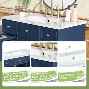 English Elm Viedo]59-Inch Freestanding Double Sink Vanity with Rubberwood Legs and Soft Close Doors Let Me Count: = 13, Then Space, = 12, = 6, = 4, = 6, = 4, = 10, = 4, and = 3, Blue 36 inches N729P000043C