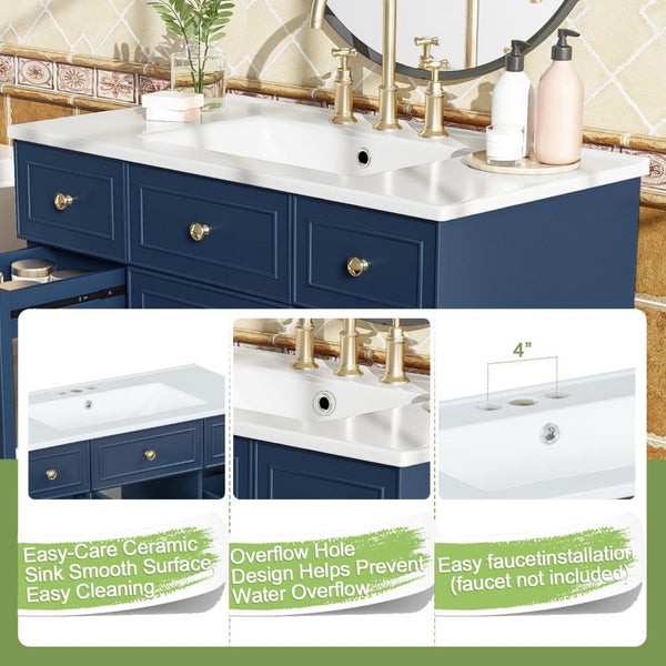 English Elm Viedo]59-Inch Freestanding Double Sink Vanity with Rubberwood Legs and Soft Close Doors Let Me Count: = 13, Then Space, = 12, = 6, = 4, = 6, = 4, = 10, = 4, and = 3, Blue 36 inches N729P000043C