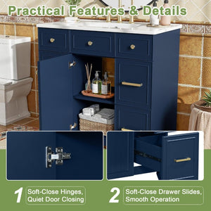 English Elm Viedo]59-Inch Freestanding Double Sink Vanity with Rubberwood Legs and Soft Close Doors Let Me Count: = 13, Then Space, = 12, = 6, = 4, = 6, = 4, = 10, = 4, and = 3, Blue 36 inches N729P000043C