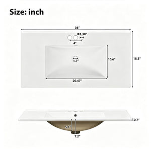 English Elm 36 Inch Sage Green Bathroom Vanity Solid Wood Frame Ceramic Sink and 3 Drawers N729P000043F