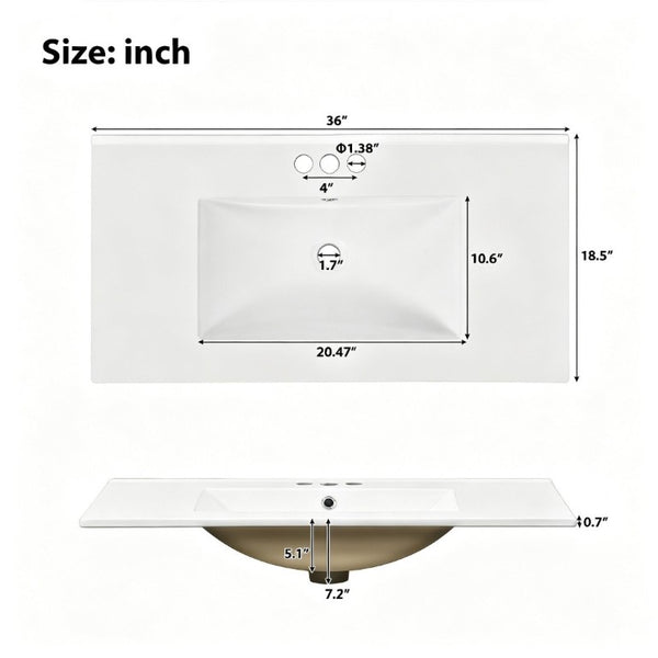 English Elm 36 Inch Sage Green Bathroom Vanity Solid Wood Frame Ceramic Sink and 3 Drawers N729P000043F