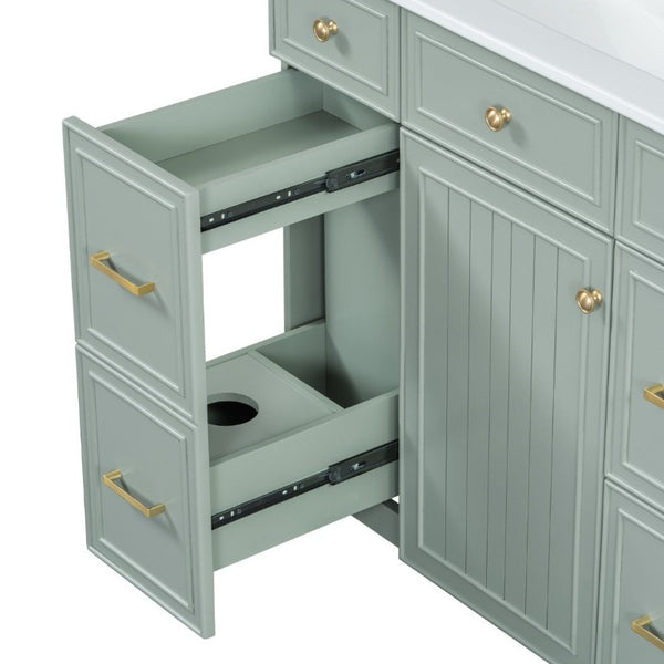 English Elm 36 Inch Sage Green Bathroom Vanity Solid Wood Frame Ceramic Sink and 3 Drawers N729P000043F