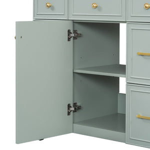 English Elm 36 Inch Sage Green Bathroom Vanity Solid Wood Frame Ceramic Sink and 3 Drawers N729P000043F