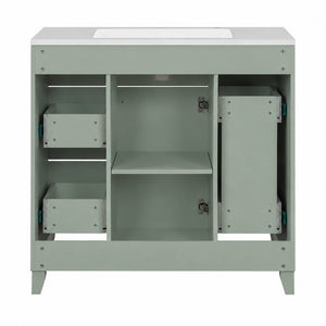 English Elm 36 Inch Sage Green Bathroom Vanity Solid Wood Frame Ceramic Sink and 3 Drawers N729P000043F