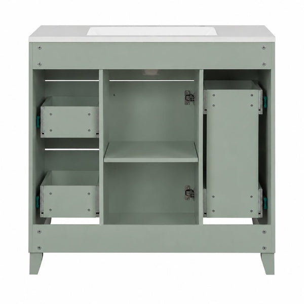 English Elm 36 Inch Sage Green Bathroom Vanity Solid Wood Frame Ceramic Sink and 3 Drawers N729P000043F