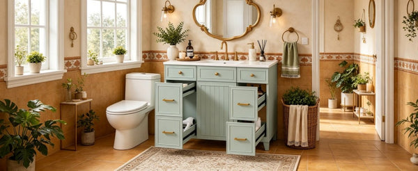 English Elm 36 Inch Sage Green Bathroom Vanity Solid Wood Frame Ceramic Sink and 3 Drawers N729P000043F