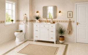 English Elm 36 Inch Bathroom Vanity Solid Wood Cabinet Ceramic Sink Soft Close 3 Drawer Storage N729P000043K