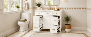 English Elm 36 Inch Bathroom Vanity Solid Wood Cabinet Ceramic Sink Soft Close 3 Drawer Storage N729P000043K