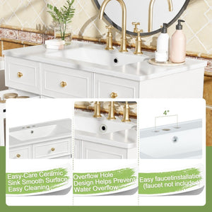 English Elm 36 Inch Bathroom Vanity Solid Wood Cabinet Ceramic Sink Soft Close 3 Drawer Storage N729P000043K